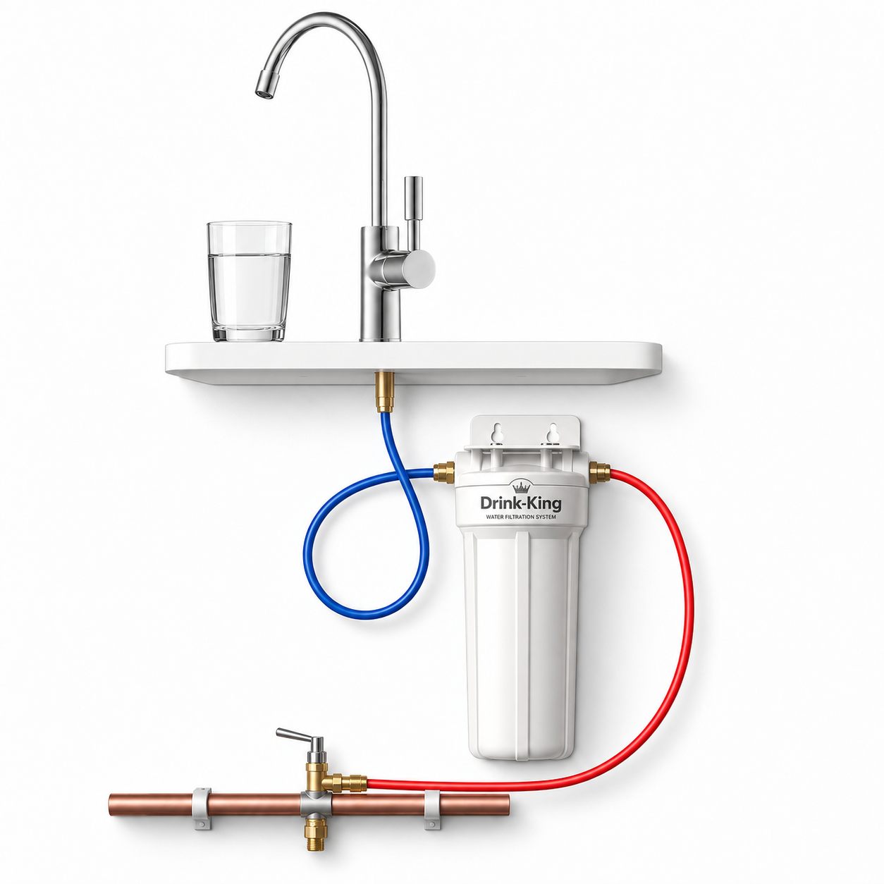 Installed Drink-King  Kit with Deluxe Chrome Tap and Saddle Clamp on Copper Pipe